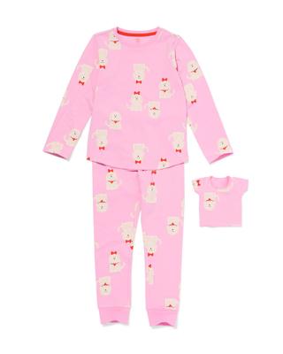 HEMA Kinderpyjama met poppenpyjama honden roze (roze)