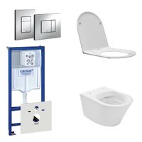 Praya Vesta Toiletset - spoelrandloos - inbouwreservoir - softclose - quickrelease - bedieningsplaat - chroom 0720001/0729205/sw95748/sw96079/