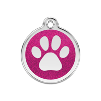 Paw Print Hot Pink glitter hondenpenning medium/gemiddeld dia. 3 cm - Reddingo