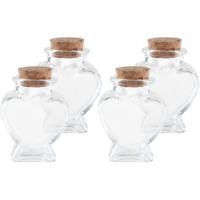 Glazen hartjes flesjes / potjes met kurkdop - 4x - 4x6 cm - kleine flesjes - bruiloft