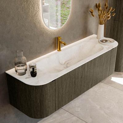 Badmeubel Mondiaz Kurve-Dlux | 150 cm cm | Meubelkleur Shadow | Wastafelkleur Frappe | Solid surface | Wasbak midden spoelbak | 1 kraangat
