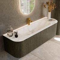 Badmeubel Mondiaz Kurve-Dlux | 150 cm cm | Meubelkleur Shadow | Wastafelkleur Frappe | Solid surface | Wasbak midden spoelbak | 1 kraangat