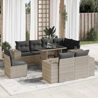 9-delige Loungeset met kussens poly rattan lichtgrijs