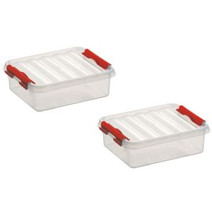 4x stuks opbergboxen/opbergdozen 1 liter kunststof transparant/rood