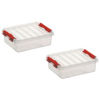 4x stuks opbergboxen/opbergdozen 1 liter kunststof transparant/rood