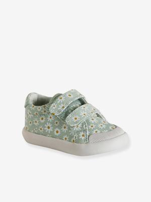 Stoffen tennisschoenen met klittenband voor babymeisjes groen madeliefjesprint