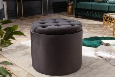 Elegante kruk MODERN BAROQUE 50cm zwart fluwelen opbergmand - 40734