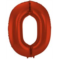 Folie ballon van cijfer 0 in het rood 86 cm