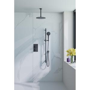 Fortifura Calvi Inbouw Regendoucheset - thermostatisch - plafondarm - glijstang - 25cm hoofddouche - ronde handdouche - gladde doucheslang - mat zwart SW377853/SW496816/SW542644/SW706210/SW720553/SW721