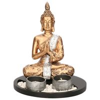 Boeddha beeld met waxinelichthouders goud/wit voor binnen 20 cm   -