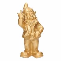 Stoobz design tuinkabouter - opgestoken middelvinger - goud - 20 cm - fuck you - beeldje - buiten