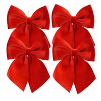 Decoris Kerstornament strik - 4x - rood - polyester - glanzend - 24 cm