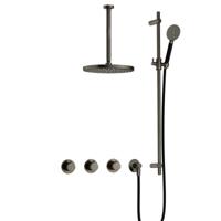 Hotbath Cobber - CB7067 - Inbouw Regendoucheset - Verouderd Ijzer - 2 Stopkranen - Thermostatisch - Plafondbuis 30 cm - Hoofddouche 300 mm - Ronde Handdouche 3 Standen - met M106 - Waterbesparend - V02