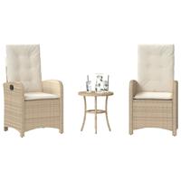 3-delige Bistroset met kussens poly rattan beige
