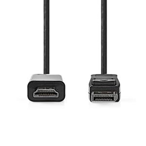 Nedis DisplayPort-Kabel | DisplayPort Male | HDMI Connector | 1080p | Vernikkeld | 2.00 m | Rond | PVC | Zwart | Label - CCGL37100BK20
