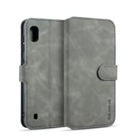 Dg. MING retro olie kant horizontale flip case voor Galaxy A10 met houder & kaartsleuven & portemonnee (grijs)