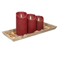 Houten dienblad met steentjes en 3 LED kaarsen in het bordeaux rood 39 x 15 cm - thumbnail