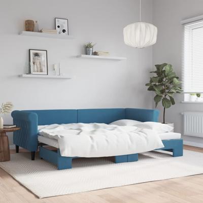 Slaapbank met onderschuifbed 80x200 cm fluweel blauw