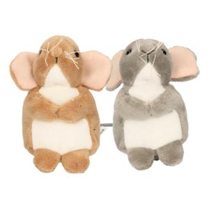 Knuffeldier Muizen - 2x stuks - zachte pluche stof - kwaliteit knuffels - grijs/bruin - 11 cm