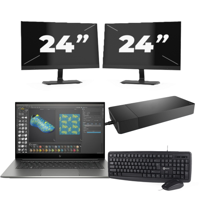 HP ZBook Studio G7 - Intel Core i7-10e Generatie - 15 inch - 16GB RAM - 256GB SSD - Windows 11 + 2x 24 inch Monitor