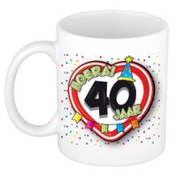 Verjaardag cadeau mok leeftijd 40 jaar - hartje verkeersbord - multi - keramiek - 300 ml