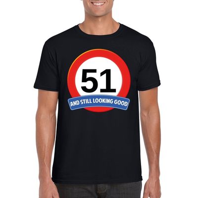 Verkeersbord 51 jaar t-shirt zwart heren Verkeersbord 51 jaar t-shirt zwart heren