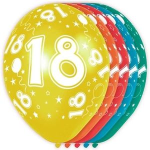 5x Gekleurde 18 jaar ballonnen 30 cm versiering   -