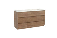 Storke Edge staand badmeubel 140 x 52 cm ruw eiken met Mata asymmetrisch rechtse wastafel in solid surface mat wit