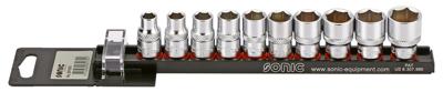 Doppenset 3/8", 10-dlg. op rail 201001
