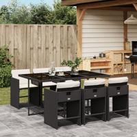 7-delige Tuinset met kussens poly rattan zwart 7-delige Tuinset met kussens poly rattan zwart