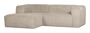 WOOOD Loungebank 'Bean' Links, Grove Ribstof, kleur Travertin