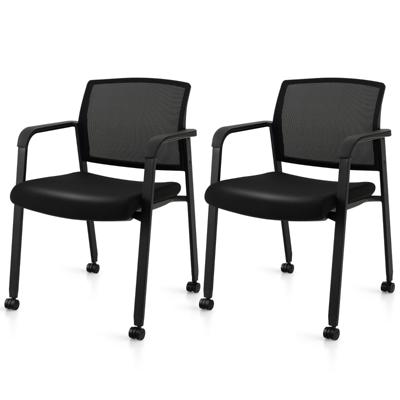 Set van 2 Vergaderstoelen Stapelbare Conferentie Stoel met Gaas Armleuningen en Wielen Ontvangststoel voor Kantoor School Zwart
