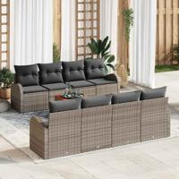 Tuinbankenset met kussen 9 pcs Grijs poly rattan