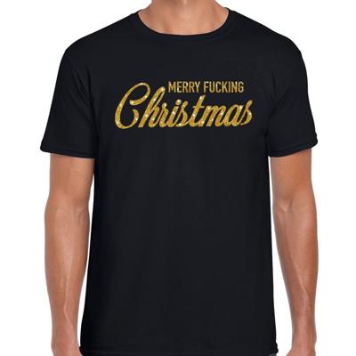 Fout kerstshirt / t-shirt - Merry Fucking Christmas - goud / glitter - zwart - voor heren Fout kerstshirt / t-shirt - Merry Fucking Christmas - goud / glitter - zwart - voor heren