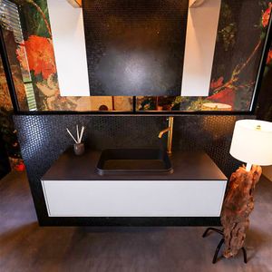Badkamermeubelset Mondiaz Erin 120 cm met 1 Lade met RIDGE Wastafel Midden Urban met 1 kraangat Greeploos Mat Cale