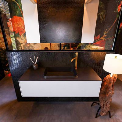 Badkamermeubelset Mondiaz Erin 120 cm met 1 Lade met RIDGE Wastafel Midden Urban met 1 kraangat Greeploos Mat Cale