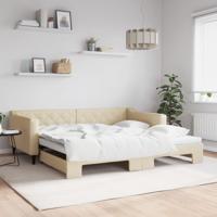 Slaapbank met onderschuifbed 100x200 cm stof crèmekleurig