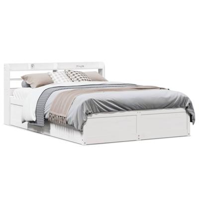 Bedframe met hoofdbord massief grenenhout wit 150x200 cm