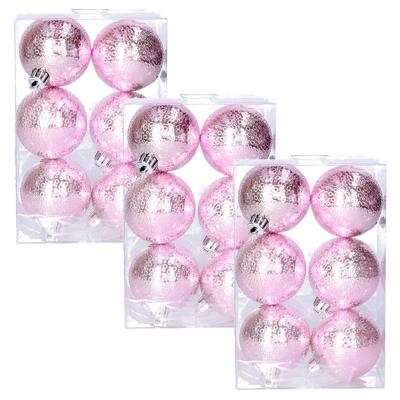 Cosy & Trendy cirkel motief kerstballen - 3x - roze - Dia 6 cm - kunststof