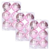 Cosy & Trendy cirkel motief kerstballen - 3x - roze - Dia 6 cm - kunststof