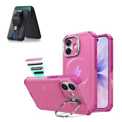 iPhone 17 Cyber Tough Magnetic Case (Camera Control, Stash Stand) with Wallet Stand Bundle - Rosy Pink