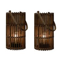 Anna's Collection Solar lantaarn - set 2x - voor buiten - D17 x H32 cm - bamboe hout - windlicht - Lantaarns - thumbnail