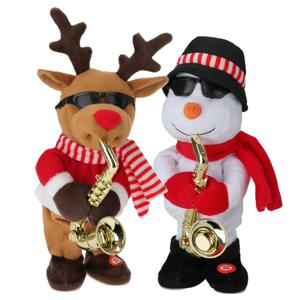 Kerstpoppen - kerstman en sneeuwpop - 35 cm - dansend met muziek - kerstfiguren