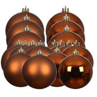 Kerstballen set - 18x st - koper/cognac bruin - D6 en D8 cm - kunststof - kerstversiering - thumbnail