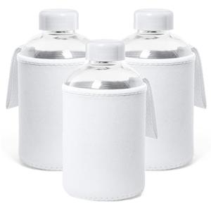 Glazen waterfles/drinkfles softshell bescherm hoes - 3x - wit - 600 ml - Sportfles - Bidon