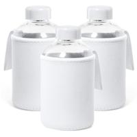 Glazen waterfles/drinkfles softshell bescherm hoes - 3x - wit - 600 ml - Sportfles - Bidon