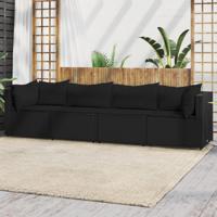 4-delige Loungeset met kussens poly rattan zwart