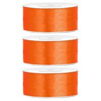Partydeco Cadeaulint - 3x - oranje - 2,5 cm x 25 meter - satijn - sierlint - inpakken - decoratie