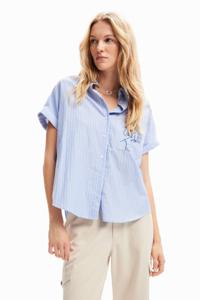 Blouse met strepen en gezicht - BLUE - XL