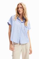 Blouse met strepen en gezicht - BLUE - XL - thumbnail